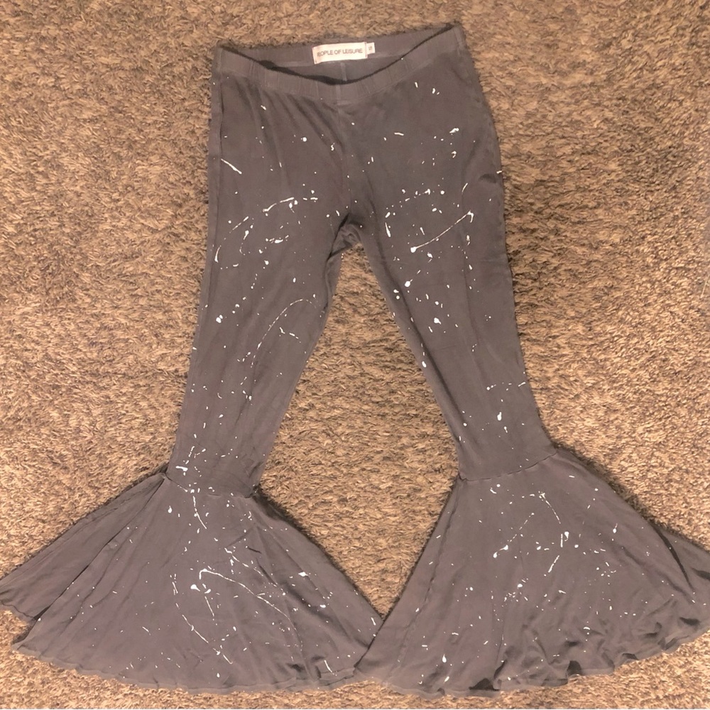 “Life of Leisure” gray splatter mega bell bottom pants